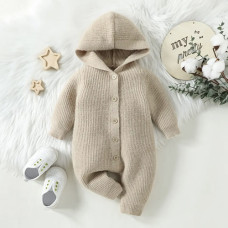 Knitted jumpsuit with hood