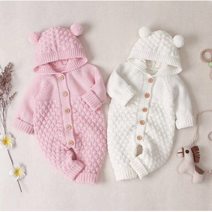 Knitted romper with ears