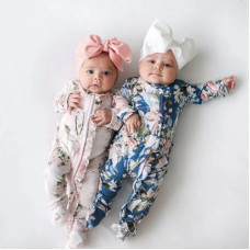 Footed pajamas with floral print