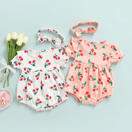 Bodysuit with cherries with short sleeves