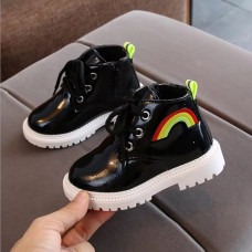 Patent leather boots with a rainbow