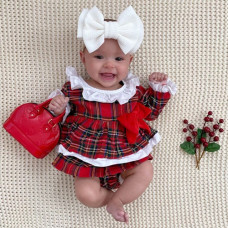 Plaid plaid romper with a bow