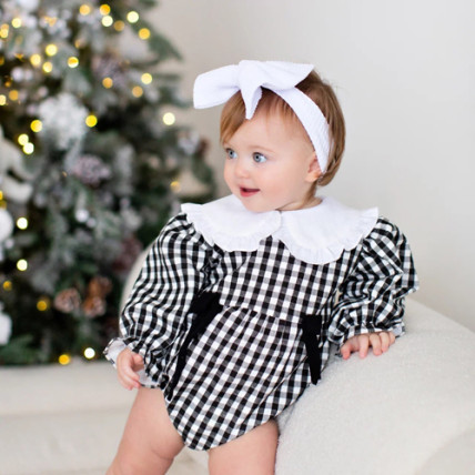 Elegant flannel romper with bows