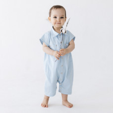 Denim jumpsuit with short sleeves