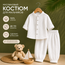 Костюм из муслина с брюками и рубашкой