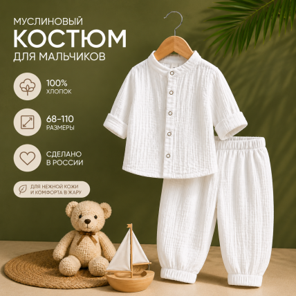 Костюм из муслина с брюками и рубашкой